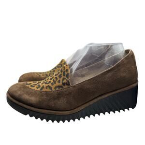 Fly London Luan Cheetah Leopard Print Wedges Women's Size 39/8